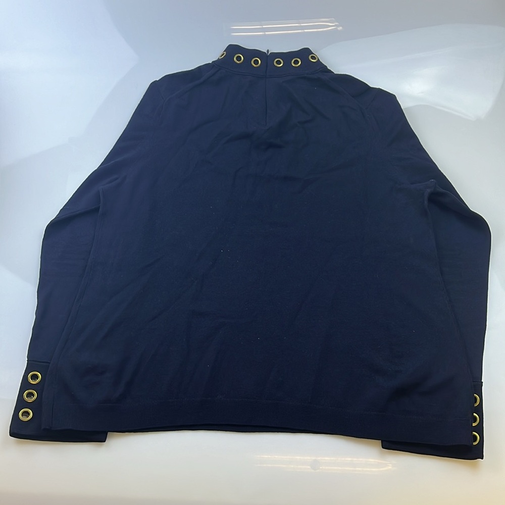 Tory Burch Navy Merino Wool Blend Top with Grommet Detail N278-5 - Picture 7 of 10